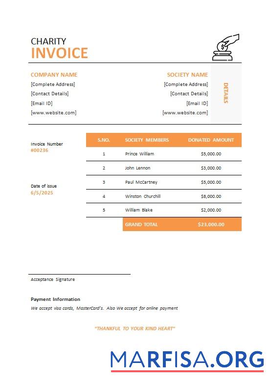 Realistic Charity Invoice Template